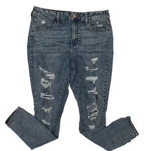 SO | Distressed Skinny Jeans | Women’s 15 / 32W | Medium Wash | 27‑Inch Rise
